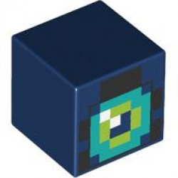 Minifigure, Head, Modified Cube with Pixelated Dark Turquoise, Lime and White Pattern (Minecraft Ender Knight / Eye of Ender): {земно син}