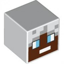 Minifigure, Head, Modified Cube with Pixelated Reddish Brown Face, Medium Azure Eyes and Light Bluish Gray Hair Pattern (Minecraft Ender Explorer): {бял}