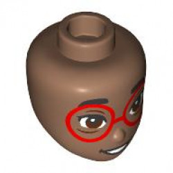 Mini Doll, Head Friends with Black Eyebrows, Reddish Brown Eyes, Glasses with Red Frames, Open Mouth Smile with Teeth Pattern: {умерено кафяв}