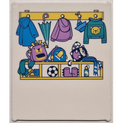 Glass for Window 1 x 6 x 6 Flat Front with Dark Azure, Dark Turquoise, Medium Lavender and Yellow Coats, Jackets, Umbrella, School Bags, Shoes and Soccer Ball Pattern: {бял}