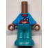 Micro Doll, Body with Molded Dark Azure Top and Dark Turquoise Pants and Printed Blue Jacket Hems over Red Top, Pockets and Bright Light Orange Buttons and Rabbit Pattern: {умерено кафяв}