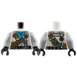 Torso Tunic with Light Bluish Gray Shoulders, Medium Azure Scarf, Gold Dragon Head and Ropes and Silver Carabiner Pattern / Light Bluish Gray Arms / Black Hands: {бял}