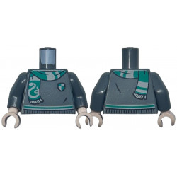 Torso Harry Potter Sweater, Green and Light Bluish Gray Slytherin Stripe, Shield, and Scarf with Snake Pattern / Dark Bluish Gray Arms / Light Nougat Hands: {тъмно каменно сив}