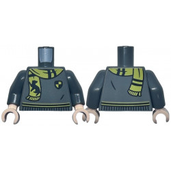 Torso Harry Potter Sweater, Black and Yellow Hufflepuff Stripe, Shield, and Scarf with Badger Pattern / Dark Bluish Gray Arms / Light Nougat Hands: {тъмно каменно сив}