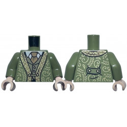 Torso Jacket with Gold and Copper Trim and Filigree over Dark Tan Vest and White Shirt, Medium Nougat Tie Pattern / Olive Green Arms / Light Nougat Hands: {маслинено зелен}