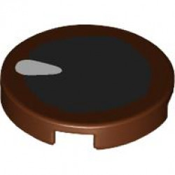 Tile, Round 2 x 2 with Bottom Stud Holder with Eye with Black Pupil and White Teardrop Shaped Glint Pattern: {червеникаво-кафяв}