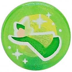 Tile, Round 1 x 1 with Fairy Godmother Fauna, Light Nougat Face, Bright Green Cloak, White Dots and Sparkles Pattern: {прозрачен зелен опал}
