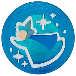 Tile, Round 1 x 1 with Fairy Godmother Merryweather, Light Nougat Face, Blue Cloak, White Dots and Sparkles Pattern: {прозрачен син опал}