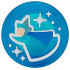 Tile, Round 1 x 1 with Fairy Godmother Merryweather, Light Nougat Face, Blue Cloak, White Dots and Sparkles Pattern: {прозрачен син опал}