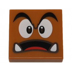 Tile 2 x 2 with Black Eyebrows, Dark Brown and White Eyes Looking Straight, Surprised Open Mouth with Bottom Fangs and Red Tongue Pattern (Super Mario Goomba Face): {тъмно оранжев}