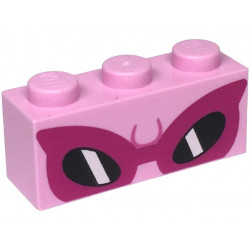 Brick 1 x 3 with Dark Pink Line and Sunglasses with Magenta Pointed Frame and Black Lenses with White Stripes Pattern (Super Mario Roy Upper Face): {светло пурпурен}