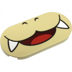 Tile, Round 2 x 4 Oval with Dark Brown Nostrils and Wide Dark Red Open Mouth Smile with Red Tongue and White Fangs Pattern (Super Mario Roy Lower Face): {тухлено жълт}