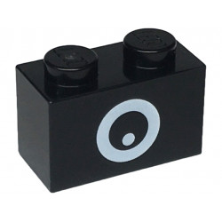 Brick 1 x 2 with White Circle and Dot Pattern (Super Mario Chain Chomp Eye): {черен}