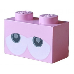 Brick 1 x 2 with Black and Dark Bluish Gray Eyes Partially Closed on White Background Pattern (Super Mario Baby Yoshi): {светло пурпурен}