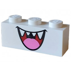 Brick 1 x 3 with Dark Red Open Mouth Smile with Sharp Teeth and Dark Pink Tongue Pattern (Super Mario Boo Lower Face): {бял}