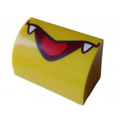 Slope, Curved 1 x 2 with Bottom Stud Holder with Black and Dark Red Pointed Open Mouth, White Fangs and Red Tongue Pattern (Super Mario Kamek Lower Face): {ярко жълт}