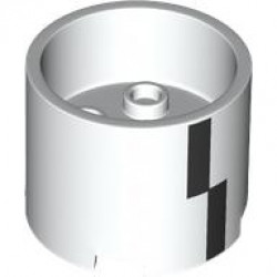 Brick, Round 3 x 3 x 2 with Recessed Center and Axle Hole with 2 Black Rectangles Pattern: {бял}