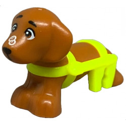 Dog, Friends, Dachshund with Molded Neon Yellow Wheelchair Harness and Printed Eyes, Black Nose and White Bubbles Pattern (Pickle): {тъмно оранжев}
