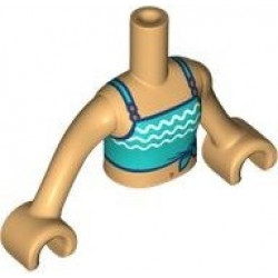 Torso Mini Doll Girl Dark Turquoise Swimsuit Top with White Wavy Stripes Pattern, Medium Tan Arms with Hands: {умерен тан}