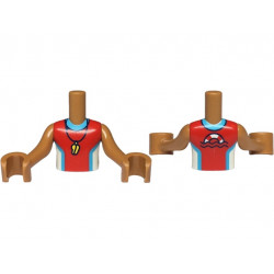 Torso Mini Doll Boy Red and White Sleeveless Wetsuit with Medium Azure Trim, Yellow Whistle, Life Preserver on Back Pattern, Medium Nougat Arms with Hands: {умерен нуга}