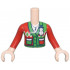 Torso Mini Doll Girl Red and Bright Green Cardigan Holiday Sweater with Pockets and Snowman Pin Pattern, Dark Blue Music Note Pendant, Light Nougat Arms with Hands with Red Sleeves: {светло нуга}
