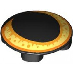 Plate, Round 2 x 2 with Rounded Bottom (Boat Stud) with Cat Eye with Large Pupil and Bright Light Yellow, Bright Light Orange and Orange Iris Pattern: {черен}