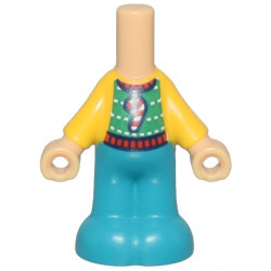 Micro Doll, Body with Molded Bright Light Orange Top and Dark Turquoise Pants and Printed Holiday Sweater with Red and White Candy Cane Pattern: {умерен тан}