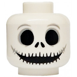 Minifigure, Head Skull Large Black Eyes, Nostrils and Very Wide Mouth with Light Bluish Gray Ends Pattern: {бял}