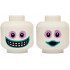 Minifigure, Head Dual Sided Alien Medium Lavender Sunken Eyes, Dark Turquoise Lips, Wide Grin with Pointed Teeth / Surprised Open Mouth Pattern: {бял}