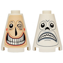 Cone 2 x 2 x 2 - Open Stud with Light Nougat Face, Coral Cheeks, Black Eyes and Nose, Open Mouth Grin with Teeth, Winking / Sad Frown with Light Bluish Gray Lips Pattern: {бял}