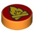 Tile, Round 1 x 1 with Yellow Campfire on Red Background Pattern: {ярко оранжев}