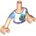Torso Mini Doll Girl White T-Shirt with Orange Tent, Dark Blue Trees, Dark Turquoise Sky and Ground, Medium Lavender Belt Pattern, Light Nougat Arms with Hands with Medium Blue Short Sleeves: {светло нуга}