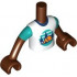 Torso Mini Doll Boy White T-Shirt with Orange Tent, Dark Blue Trees, Dark Turquoise Sky and Ground Pattern, Reddish Brown Arms with Hands with Dark Turquoise Short Sleeves: {червеникаво-кафяв}