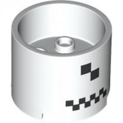 Brick, Round 3 x 3 x 2 with Recessed Center and Axle Hole with Black Checkered and 2 Squares Pattern: {бял}