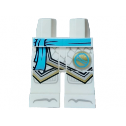 Hips and Legs with Medium Azure Sash, Ninjago Logogram Letter Z in Circle, Light Bluish Gray Robe Ends with Gold Trim, Knee Pads and Toes Pattern: {бял}