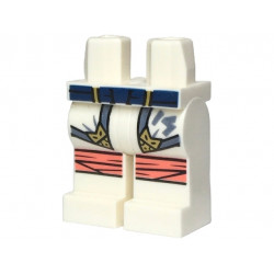 Hips and Legs with Dark Blue Belt, Robe Ends with Sand Blue Hems and Gold Highlights, Ninjago Logogram Letter S, Coral Knee Wrappings Pattern: {бял}
