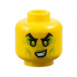 Minifigure, Head Female Black Eyebrows, Lime Eyes, Eye Shadow, Spots, Cheek Lines and Lips, Crooked Open Mouth Smile Pattern: {ярко жълт}