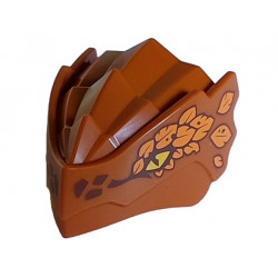 Dragon Head (Ninjago) with Stepped Top and Pin Hole on Back with Yellow Eyes, Dark Brown Scales and Orange Leaves Pattern: {тъмно оранжев}
