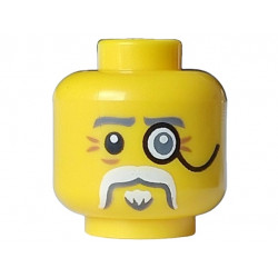Minifigure, Head Dark Bluish Gray Eyebrows, Black Eye Right and Monocle Left, White Moustache and Goatee and Dark Orange Wrinkles Pattern: {ярко жълт}