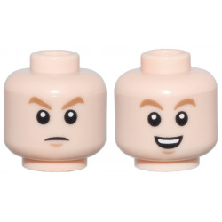 Minifigure, Head Dual Sided Medium Nougat Eyebrows, Nougat Chin Dimple, Angry Frown / Open Mouth Smile with Top Teeth Pattern: {светло нуга}