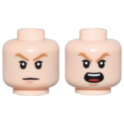 Minifigure, Head Dual Sided Medium Nougat Eyebrows, Upper Eyelids, Nougat Chin Dimple, Neutral / Open Mouth Scowl with Top Teeth and Red Tongue Pattern: {светло нуга}