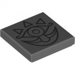 Tile 2 x 2 with Black Ornate Eye, Triangles, Teardrop Nose and Mouth Pattern (The Legend of Zelda Gossip Stone): {тъмно каменно сив}