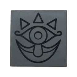 Tile 2 x 2 with Black Ornate Eye, Triangles, Teardrop Nose and Mouth Pattern (The Legend of Zelda Gossip Stone): {тъмно каменно сив}