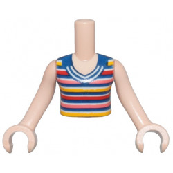 Torso Mini Doll Girl Dark Blue Sleeveless Top with White, Red, Coral, and Bright Light Orange Stripes Pattern, Light Nougat Arms with Hands: {светло нуга}