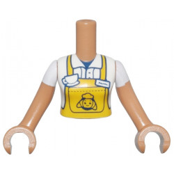 Torso Mini Doll Woman Bright Light Orange Apron over Shirt, White Coffee Cup, Croissant on Back Pattern, Medium Nougat Arms with Hands with White Short Sleeves: {умерен нуга}