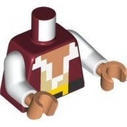 Torso Pixelated Pirate Vest Open over White and Tan Shirt, Nougat Neck, Black Belt with Yellow Buckle Pattern / White Arms / Nougat Hands: {нов тъмно червен}