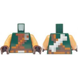 Torso Pixelated Dark Brown, Reddish Brown and Dark Orange Strap and Belt with Silver Buckle, White and Light Bluish Gray Bone on Back Pattern / Nougat Arms / Dark Brown Hands: {земно зелен}