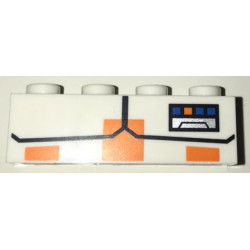 Brick 1 x 4 with Black Angled Lines and Display with Blue and Orange Squares and Silver Rectangle Pattern (BrickHeadz Commander Cody Torso): {бял}