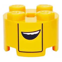 Brick, Round 2 x 2 with Axle Hole with Yellow Stripe, Black Bent Line and Open Mouth with White Teeth Pattern: {огнено жълто-оранжев}