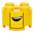 Brick, Round 2 x 2 with Axle Hole with Yellow Stripe, Black Bent Line and Open Mouth with White Teeth Pattern: {огнено жълто-оранжев}